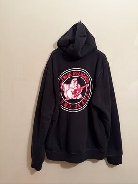 True Religion Sherpa Lined Zip Hoodie Black Contrast Stitch Jacket Size 2XL